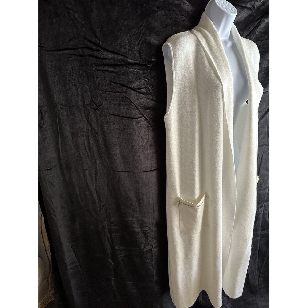 NWT Magaschoni Winter White Knit Long Open Front Vest With Pockets